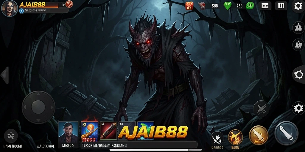 Screenshot gameplay menyeramkan AJAIB88 dengan efek visual menakutkan.