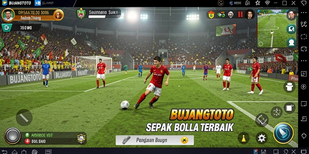 Tampilan gameplay seru dalam game sepak bola BUJANGTOTO.