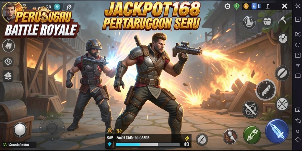 Screenshot JACKPOT168 menampilkan pertarungan intens di arena Battle Royale.
