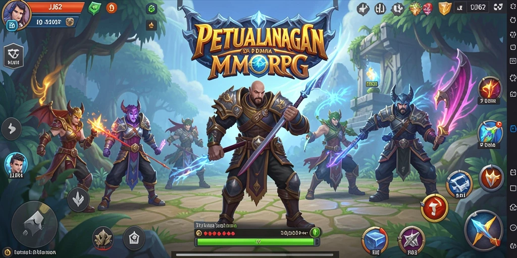 Screenshot gameplay JJ62 yang menggambarkan pertarungan epik MMORPG.