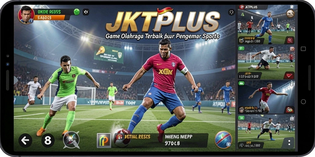 Tampilan interaktif gameplay JKTPLUS yang menampilkan aksi olahraga nyata.