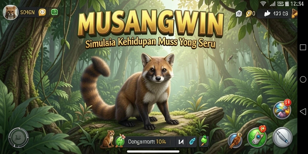 Tampilan gameplay <strong>MUSANGWIN</strong> yang menampilkan musang dalam aksi di lingkungan alami.