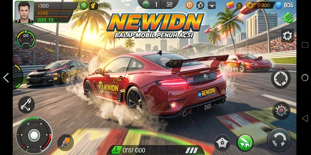 Tampilan gameplay balap mobil yang mendebarkan di NEWIDN.