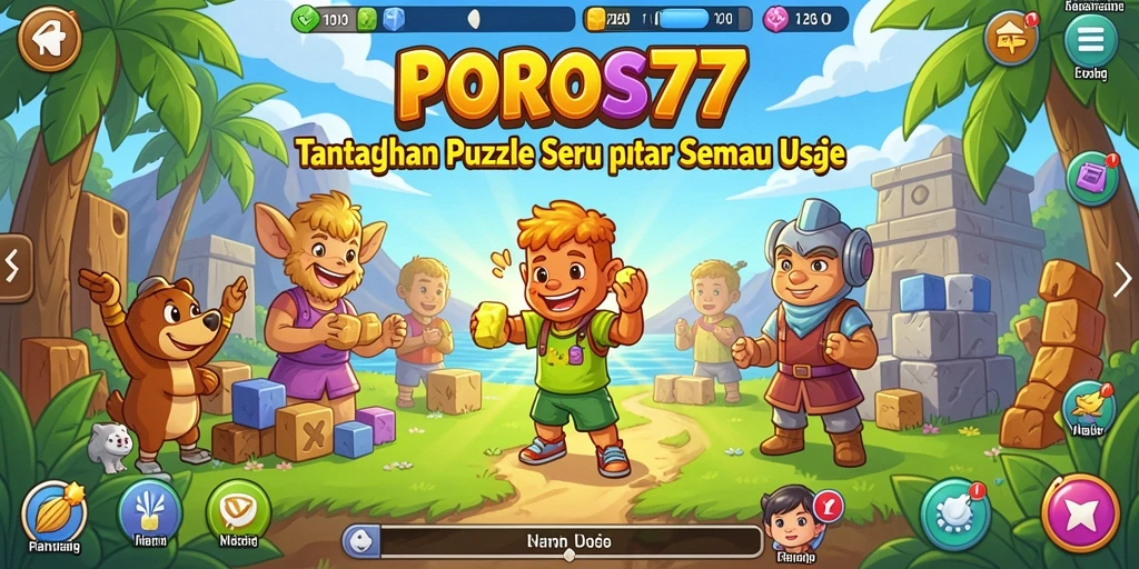 Screenshot utama POROS77 menampilkan gameplay puzzle yang penuh tantangan.