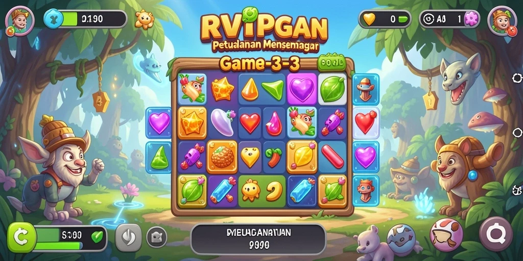 Tampilan gameplay yang menarik dari RVIP3 dengan elemen Match-3.