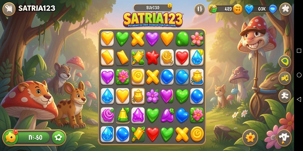 Tampilkan gameplay SATRIA123 dengan kombinasi objek warna-warni.