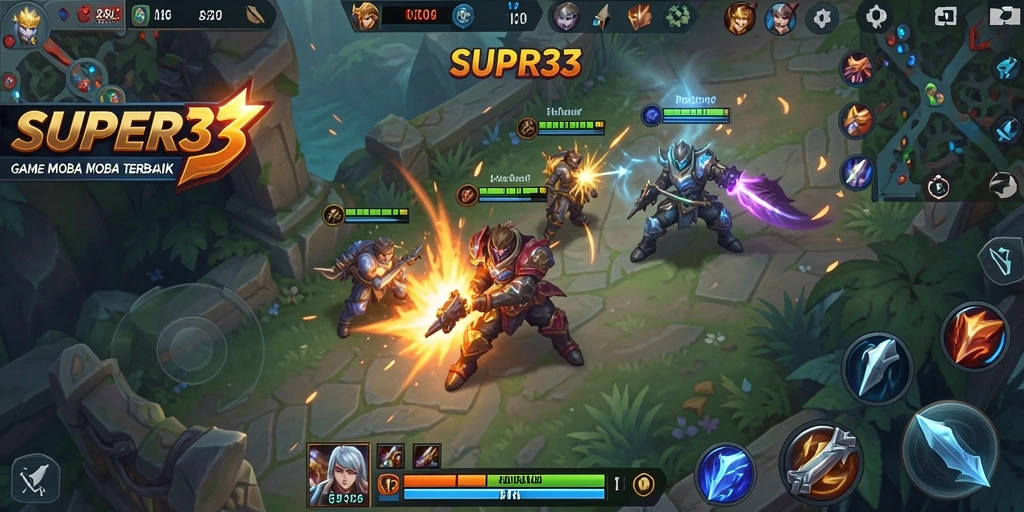 Tampilan gameplay SUPER33 yang mendebarkan dan aksi seru di arena MOBA.