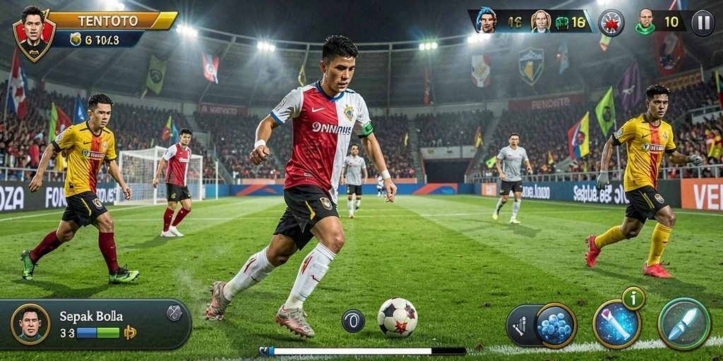 Gameplay TENTOTO menampilkan aksi sepak bola yang mendebarkan dan grafik yang memukau.