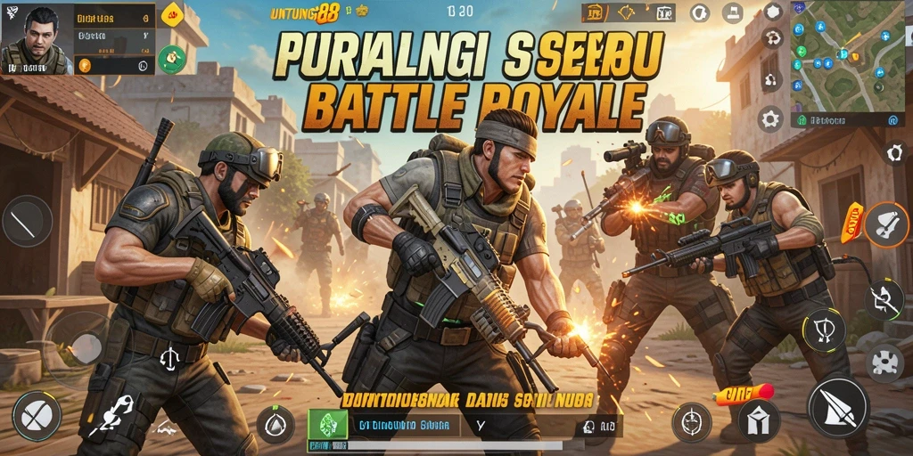 Skrinsut gameplay UNTUNG88 yang menunjukkan pertarungan intens Battle Royale.